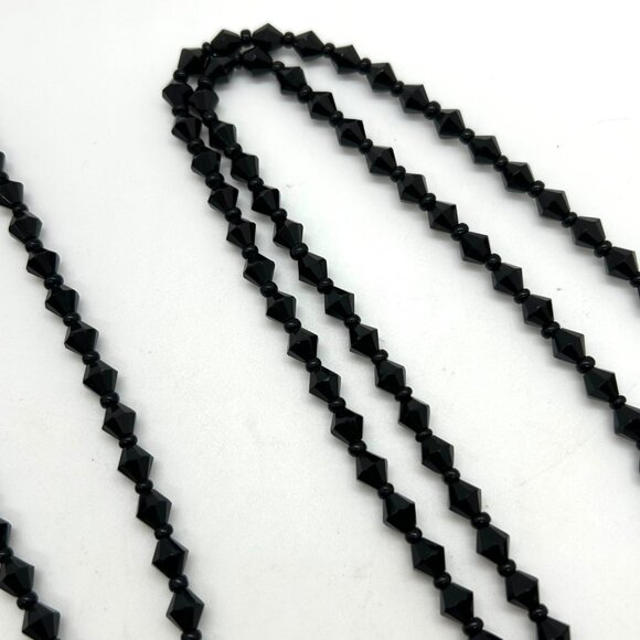 Antique Black Glass Beaded Necklace, 50 inches early 1900s  Flapper Length - Picture 4 of 13